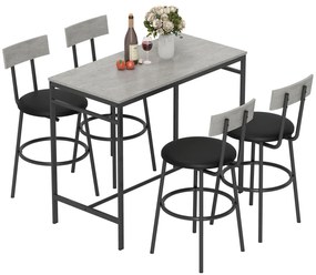 HOMCOM Set cu Masă Înaltă și 4 Scaune de Bar cu Spătar Stil Industrial Gri | Aosom Romania