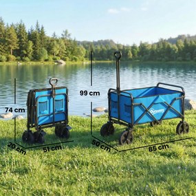 Outsunny Cărucior de Grădină Pliabil cu Roți Blocabile Mâner Reglabil Suport Pahare Capacitate 80 kg pentru Camping 85x50x99 cm Albastru | Aosom Romania