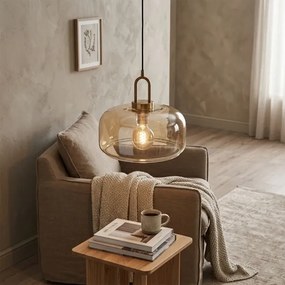 Lustră cu cablu AMAYA 1xE27/15W/230V aurie/bej fumuriu