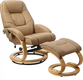 Fotoliu recliner cu taburet MATADOR, bej/stejar, piele ecologica/lemn