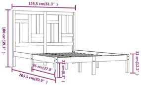 Cadru pat 5FT King Size, negru, 150x200 cm, lemn masiv de pin Negru, 150 x 200 cm