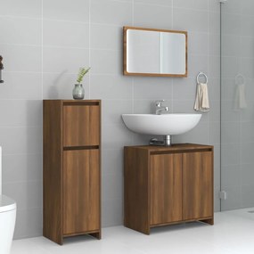 vidaXL Set mobilier de baie, 3 piese, stejar maro, lemn prelucrat