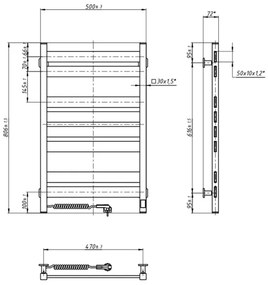 Radiator de baie tip scară LARGO, cu termostat, 432W/230V, 80,6 cm, IP44, alb, montare pe partea stângă