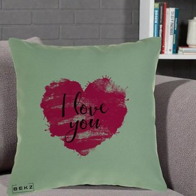 Cadou Romantic - Perna Personalizata I Love You Inima Roz, 40x40 cm, Verde, Husa Detasabila, Perna Inclusa, BEKZ®