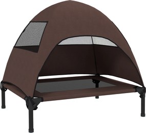 PawHut Cușetă pentru câini de exterior cu acoperiș, pat ridicat pentru câini de talie medie, 76 x 61 x 71cm, Cafea | Aosom Romania