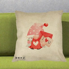 Cadou Romantic - Perna Personalizata I Love You Gnome Valentine cu Scrisoare, 40x40 cm, Crem, Husa Detasabila, Perna Inclusa, BEKZ®