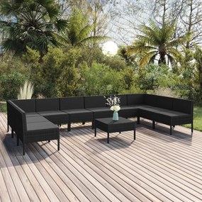 3094601 vidaXL Set mobilier de grădină cu perne, 11 piese, negru, poliratan