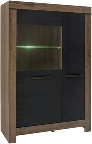 Vitrina BALIN, stejar/negru, PAL/sticla, cu iluminare LED, 101x40x149