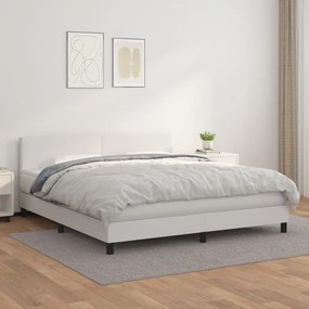 3141012 vidaXL Pat box spring cu saltea, alb, 160x200 cm, piele ecologică