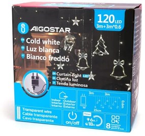 Aigostar - Guirlandă LED de exterior pentru Crăciun 120xLED/6W/230V/8 funcții 3x0,6m IP44 alb rece+telecomandă