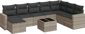 vidaXL Set canapele de grădină cu perne, 9 piese gri deschis poliratan
