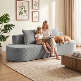 HOMCOM Canapea modulară 3 locuri, cu șezut lat și adânc, arcuri împachetate individual, catifea reiata, gri deschis | Aosom Romania