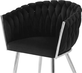 Scaun de masa din catifea ORION VELVET cu picioare argintii, negru
