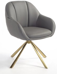 HR2055 BAZĂ STEA Scaun Gri din Piele Ecologica cu Bază Aurie
