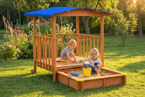 Groapa cu nisip cu verandă SUNNY, 130x130x143cm, maro/albastră Jurhan