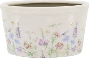 Ghiveci din ceramică crem cu model floral „Papillon”, H9.5/D16.5 cm