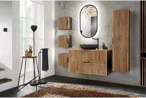 Set mobilier baie 100 cm 8 piese Comad Xilo stejar Wotan si gri piatra