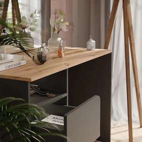 Masuta machiaj cu Oglinda LED si 2 Sertare pentru Cosmetice, Set Masa toaleta 110 cm, Gri, masuta cosmetica, vanity - SEG18