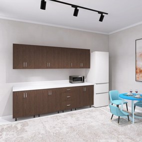 Bucatarie 260 cm Lungime, Material PAL 18mm, Culoare Wenge, Blat termorezistent 2.8 cm Grosime