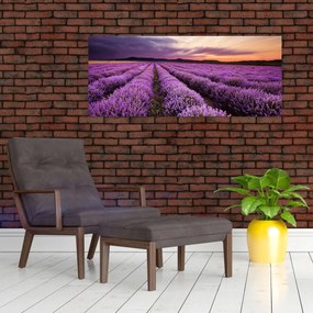 Tablou - Câmp de lavandă la apus de soare (120x50 cm)