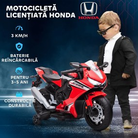 HOMCOM Motocicleta Electrică Copii 6V pentru Copii 3-5 Ani - 30 kg, 3 km/h, Roți și Muzică, 90x44x52 cm, Roșie | Aosom Romania