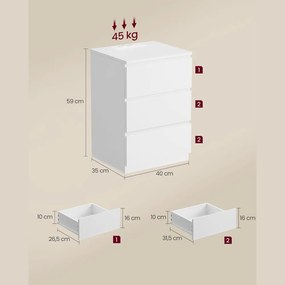 Noptiere cu funcție de încărcare ZION, 35x40x59 cm, alb Vasagle