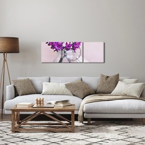 Tablou cu flori violete (cu ceas) (90x30 cm)