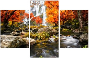 Tablou - Cascade în pădurea portocalie (90x60 cm)
