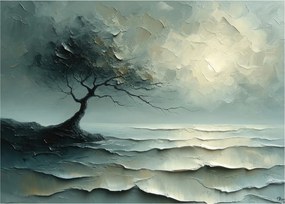 Tablou pe sticlă - pictură în ulei de un copac cu oceanul (70x50 cm)
