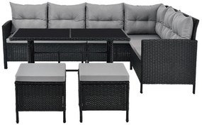 Juskys Set ratan de gradina Manacor - perne negre, gri