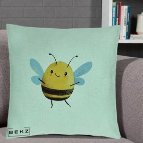Perna Decorativa Buburuza pe Trifoi cu Patru Foi, 40x40 cm, Verde Menta, Husa Detasabila, Perna Inclusa, BEKZ®