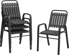 Outsunny Set 4 Scaune de Grădină Stivuibile Scaune de Exterior 56x66x91 cm Negru | Aosom Romania
