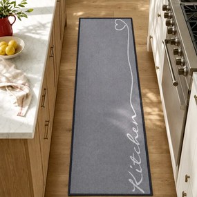 Covor tip traversă Zala Living The Kitchen is Open, 50 x 150 cm, gri