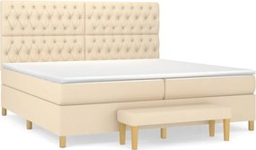 vidaXL Pat box spring cu saltea, crem, 200x200 cm, textil