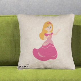 Perna Personalizata Printesa Roz cu Microfon, 40x40 cm, Bej Canapea, Husa Detasabila, Perna Inclusa, BEKZ®