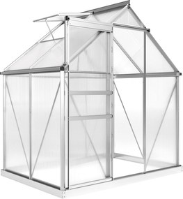 Outsunny Seră din Policarbonat și Aluminiu cu Ușă Glisantă și Fereastră Reglabilă, 192.5x131x200 cm, Argintiu | Aosom Romania