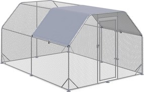 PawHut Tarc pentru găini, coteț, spațiu de libertate pentru găini, accesabil pe jos, ușă cu încuietoare, pentru 10-12 găini, 280 cm x 380 cm x 195 cm, Gri | Aosom Romania