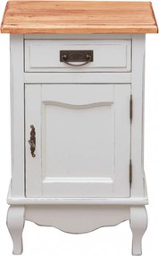 Noptiera, L46 36 H70 cm, alb antichizat natur, lemn masiv