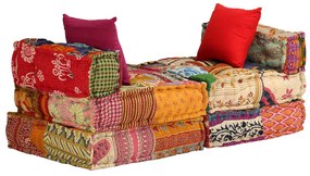Canapea puf modulara cu 3 locuri, petice, material textil 1, Peticit, Canapea cu 3 locuri cu spatar si suport pentru picioare