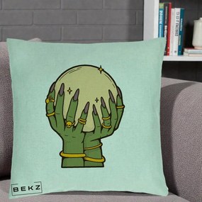 Perna Decorativa Halloween Maini Vrajitoare cu Glob de Cristal, 40x40 cm, Verde Menta, Husa Detasabila, Perna Inclusa, BEKZ®