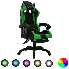 288009 vidaXL Scaun de jocuri cu LED RGB, verde și negru, piele ecologică