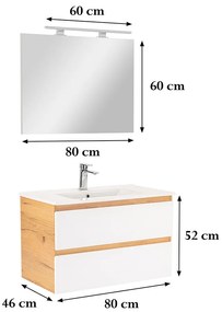 Mobilier complet de baie Vario Forte 80 stejar-alb