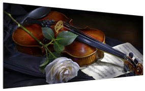 Tablou cu trandafir și vioară (120x50 cm), în 40 de alte dimensiuni noi