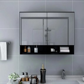 vidaXL Dulap de baie cu oglindă și led-uri, negru 80 x 15 x 60 cm mdf