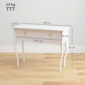 HOMCOM Masă de Toaletă Elegantă cu Sertar Spațios din Lemn Alb 100x40x74 cm | Aosom Romania