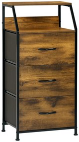 HOMCOM Comodă cu 3 sertare din material textil detasabile si 2 rafturi, 44 x 29 x 92 cm, lemn si metal | Aosom Romania