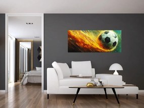 Tablou - Minge de Fotbal în Zbor (120x50 cm)