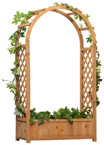 Outsunny Jardiniera de exterior din lemn de brad maro cu arc decorativ si grile pentru plante cataratoare, 83x36x152cm | Aosom Romania