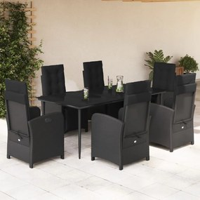 3212533 vidaXL Set mobilier de grădină cu perne, 7 piese, negru, poliratan