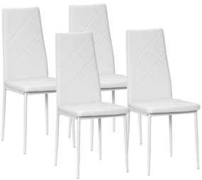 Set 4 scaune bucatarie HOMCOM cu spatar inalt, scaune moderne din piele artificiala si otel, 41x50x97cm, alb | Aosom Romania